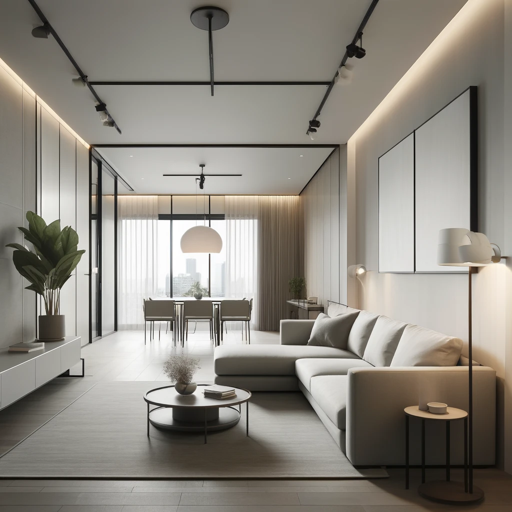 Showcase a modern minimalist interior design in a 4-room BTO fla
