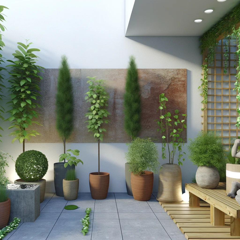 minimalist balcony integrating plants and natural materials